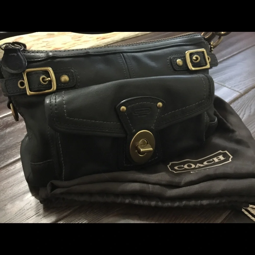 Coach Black Leather Shoulder Bag with Gold Hardware